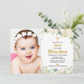 白と金ゴールド洗礼《キリスト教》洗礼式や命名式写真 招待状 (スタンド正面)