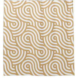 白と金ゴールド海の海波パターン シャワーカーテン