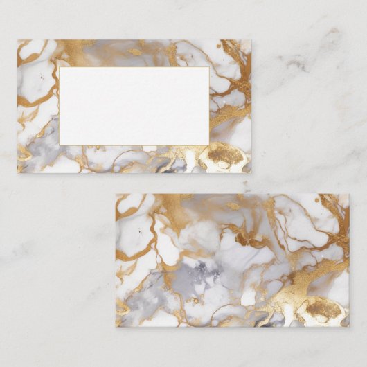 白と金ゴールド結婚のゲスト座席表 プレイスカード (正面/裏面)