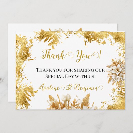 白と金ゴールド結婚のサンキューカード 招待状 (正面/裏面)