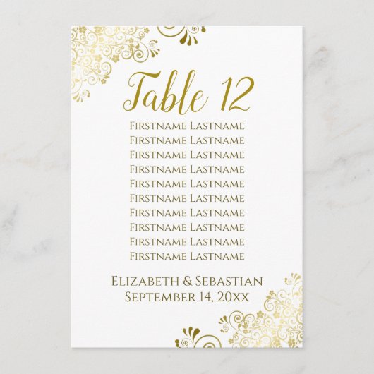 白と金ゴールド結婚のテーブル番号の座席表 招待状 (正面)
