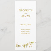 白と金ゴールド結婚のメニュパーソナライズされたー メニュー (裏面)