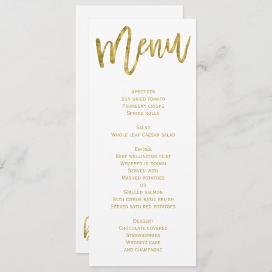 白と金ゴールド結婚のメニュパーソナライズされたー メニュー (正面/裏面)
