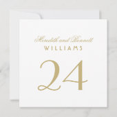 白と金ゴールド結婚のモノグラム表番号 招待状 (裏面)
