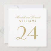 白と金ゴールド結婚のモノグラム表番号 招待状 (正面)