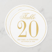 白と金ゴールド結婚の円表番号カード 招待状 (正面/裏面)