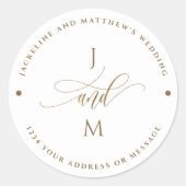 白と金ゴールド結婚の封筒用シール ラウンドシール (正面)