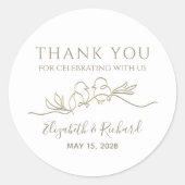 白と金ゴールド結婚の感謝のお願い ラウンドシール (正面)