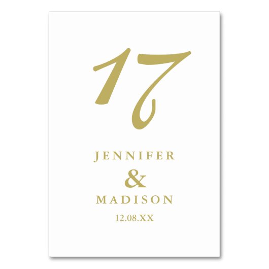 白と金ゴールド結婚の表カード テーブルナンバー (裏面)