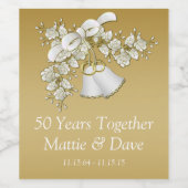 白と金ゴールド結婚の鐘50周年記念 ワインラベル (シングルラベル)