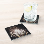 白と金ゴールド花火I愛国的お祝い ガラスコースター (アングル)