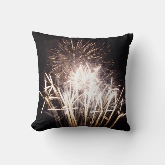 白と金ゴールド花火I愛国的お祝い クッション (正面)