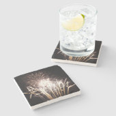 白と金ゴールド花火I愛国的お祝い ストーンコースター (横)