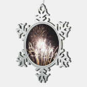 白と金ゴールド花火I愛国的お祝い スノーフレークピューターオーナメント (右)