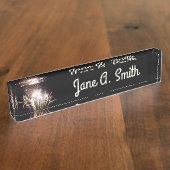 白と金ゴールド花火I愛国的お祝い デスクネームプレート (側面)