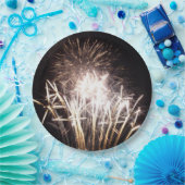 白と金ゴールド花火I愛国的お祝い ペーパープレート (パーティー)