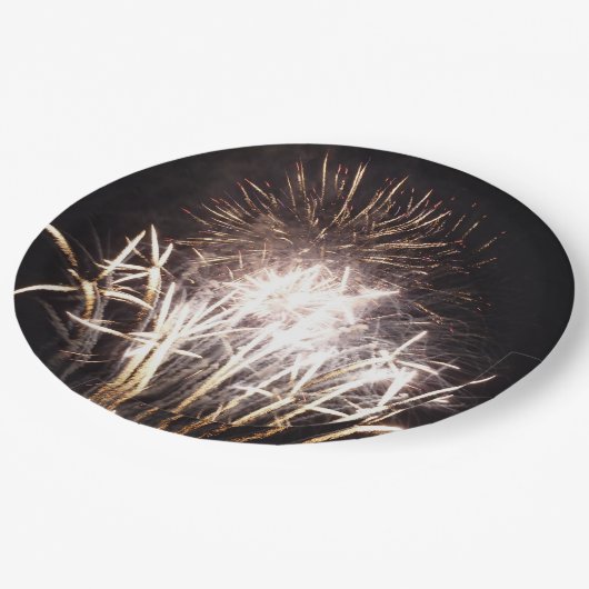 白と金ゴールド花火I愛国的お祝い ペーパープレート (アングル)