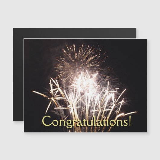 白と金ゴールド花火I愛国的お祝い マグネット招待状 (正面/裏面)