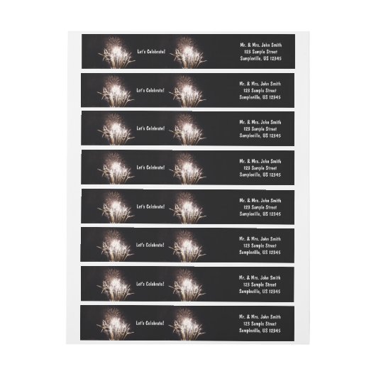 白と金ゴールド花火I愛国的お祝い ラップアラウンドラベル (シート)