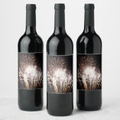 白と金ゴールド花火I愛国的お祝い ワインラベル (ボトル)