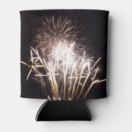 白と金ゴールド花火I愛国的お祝い 缶クーラー (正面)