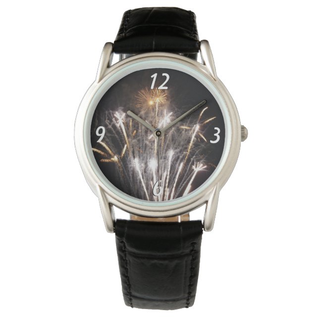 白と金ゴールド花火I愛国的お祝い 腕時計 (正面)