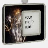白と金ゴールド花火II愛国的お祝い シルバープレートフレームオーナメント (右)