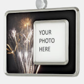 白と金ゴールド花火II愛国的お祝い シルバープレートフレームオーナメント (左)