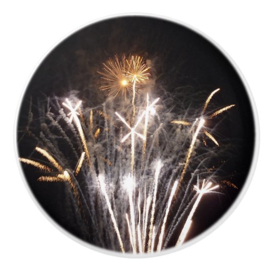 白と金ゴールド花火II愛国的お祝い セラミックノブ (正面)