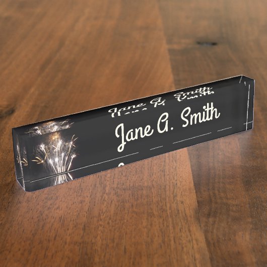 白と金ゴールド花火II愛国的お祝い デスクネームプレート (側面)