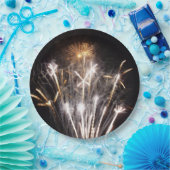 白と金ゴールド花火II愛国的お祝い ペーパープレート (パーティー)