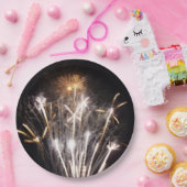 白と金ゴールド花火II愛国的お祝い ペーパープレート (パーティー)