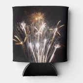 白と金ゴールド花火II愛国的お祝い 缶クーラー (正面)