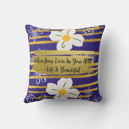 白と金ゴールド花 クッション