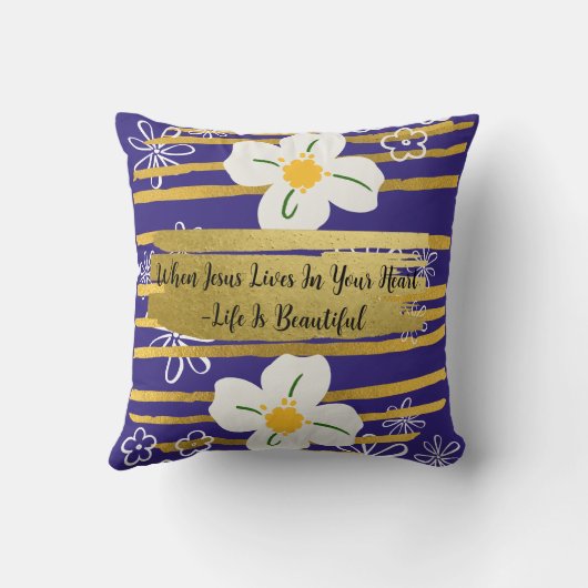 白と金ゴールド花 クッション (裏面)