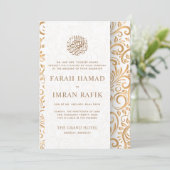 白と金ゴールド華美パターン結婚ムスリム 招待状 (スタンド正面)