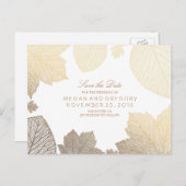 白と金ゴールド葉の秋保存日付 案内ポストカード (正面/裏面)