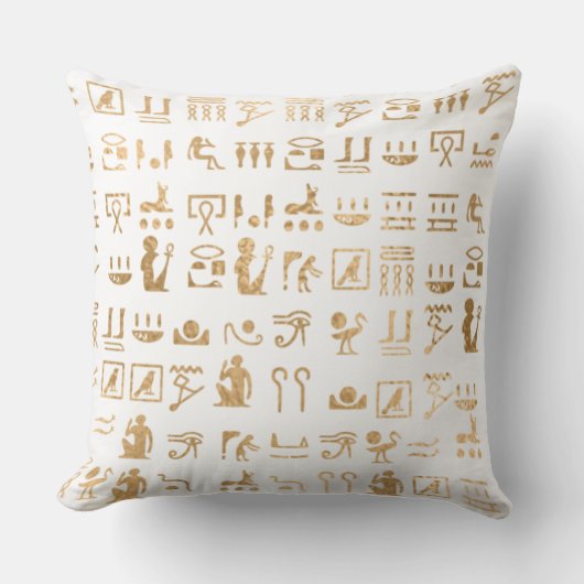 白と金ゴールド象形文字 クッション (正面)