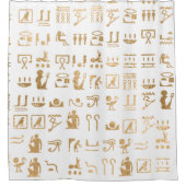 白と金ゴールド象形文字 シャワーカーテン (正面)