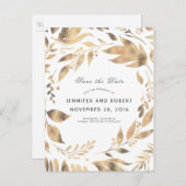 白と金ゴールド離れのリース日付の保存 案内ポストカード (正面/裏面)