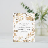 白と金ゴールド離れのリース日付の保存 案内ポストカード (スタンド正面)