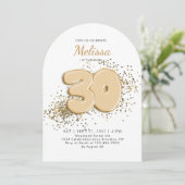 白と金ゴールド30風船大人誕生日アーチ 招待状 (スタンド正面)