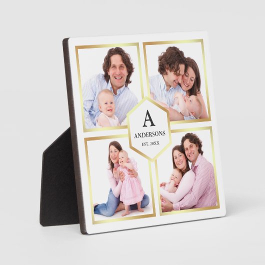 白と金ゴールド4写真ファミリーフォトコラージュ フォトプラーク (正面)