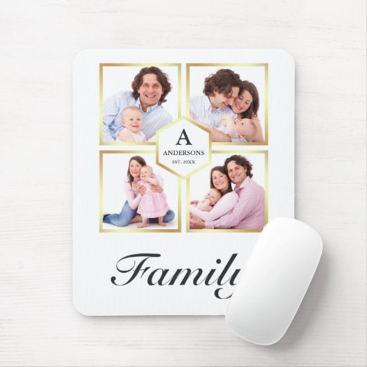 白と金ゴールド4写真ファミリーフォトコラージュ マウスパッド (マウス)