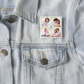 白と金ゴールド4写真ファミリーフォトコラージュ 缶バッジ (インサイチュ)