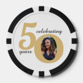 白と金ゴールド50写真50年50誕生日 ポーカーチップ (正面)