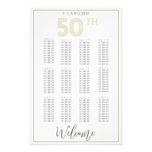 白と金ゴールド50誕生日の座席表プリント フォトプリント            (正面)