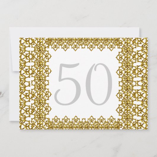 白と金ゴールド50th誕生日パーティホワイト 招待状 (裏面)