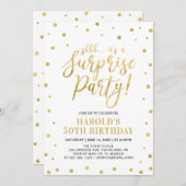 白と金ゴールド |アダルト50thサプライズ誕生日パーティー 招待状 (正面/裏面)