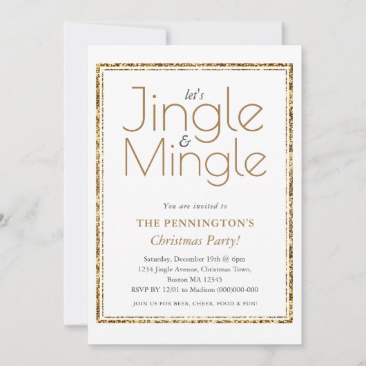 白と金ゴールド |クリスマスパーティの招待状 招待状 (正面)
